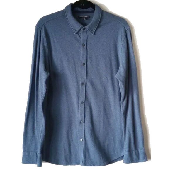 Banana Republic 100% Cotton Polo-Knit Button-Down Shirt L Slate Blue - Picture 1 of 4